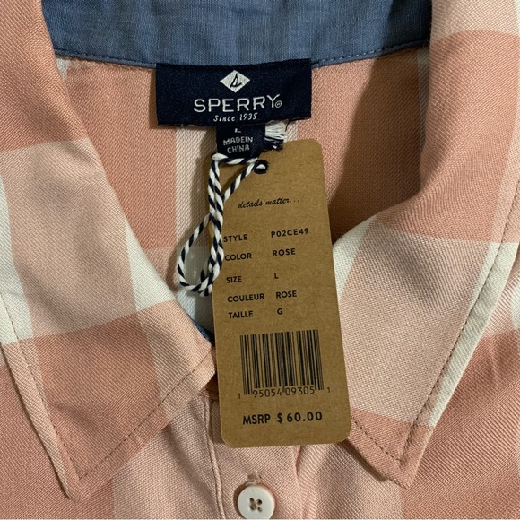 Sperry Rose Plaid Front Button Down Shirt-Size L NWT - Picture 6 of 7